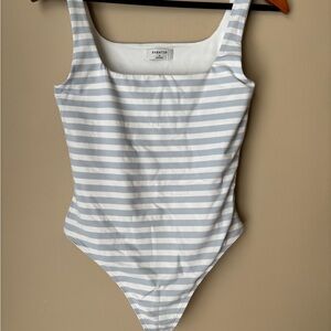 Babaton Bodysuit Blue and White Striped Women’s Top - Medium